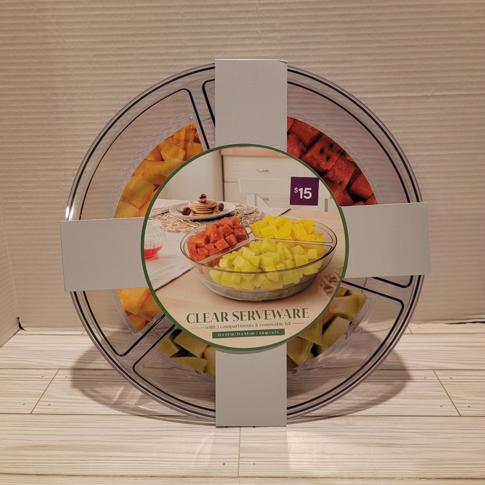 Clear Serve Wear By Gourmet Home Products 3 Compartment Container With Lid